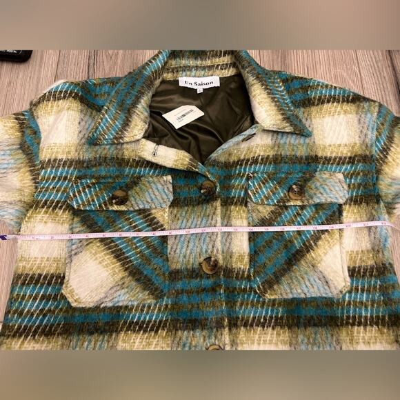 NWT En Saison Zoe Shirt Jacket Shacket in Green Multi Plaid | Large - Picture 8 of 8